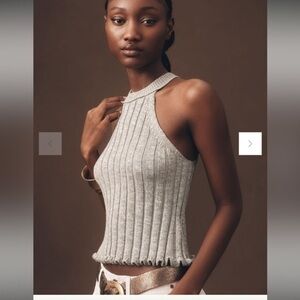 PILCRO Gray Ribbed Knit Halter Top XL minimalist y2k basic cottagecore